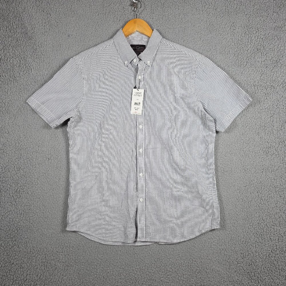 Black Brown Shirt Men Size Medium WhiteStriped Seersucker Summer Lightweight NWT